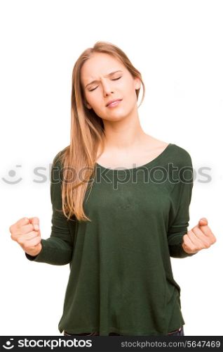 Angry woman over white background