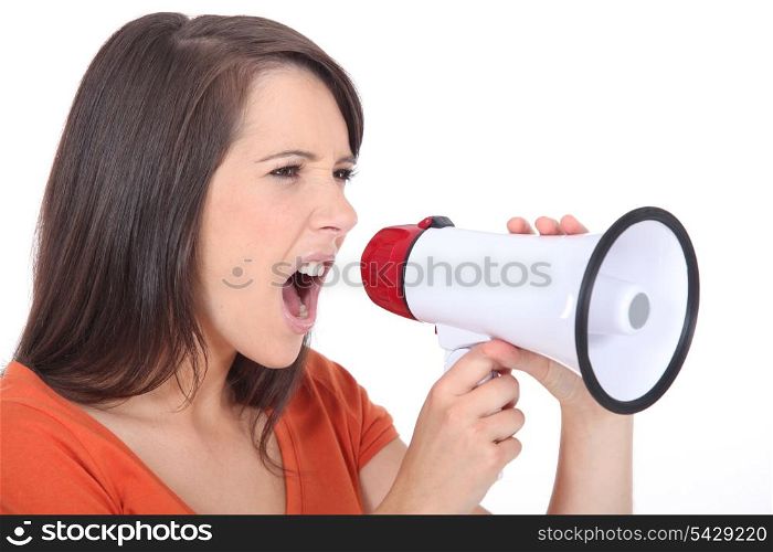 Angry woman screaming in speakerphone