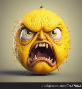 Angry Yellow Lemon. Generative ai. High quality illustration. Angry Yellow Lemon. Generative ai