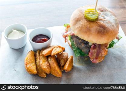 Angus beef Cheese hamburger with french fries