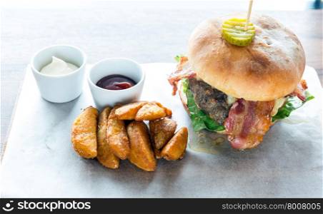 Angus beef Cheese hamburger with french fries