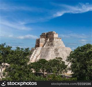 Anicent mayan pyramid (Pyramid of the Magician, Adivino) in Uxmal, MArida, YucatA?n, Mexico