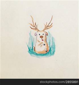 Animal funny cartoon deer, watercolor children&acute;s illustration