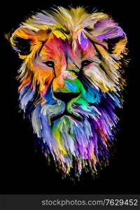 Animal Paint series. Lion head in colorful paint on subject of imagination, creativity and abstract art.