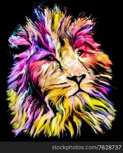 Animal Paint series. Lion multicolor portrait in vibrant paint on subject of imagination, creativity and abstract art.