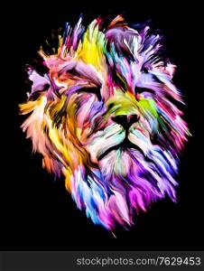 Animal Paint series. Lion&rsquo;s face in colorful paint on subject of imagination, creativity and abstract art.