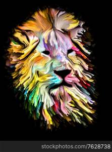 Animal Paint series. Lion&rsquo;s head in colorful paint on subject of imagination, creativity and abstract art.