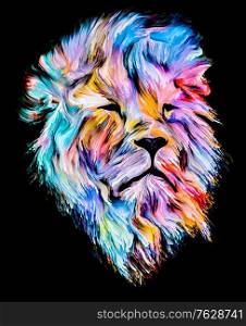 Animal Paint series. Lion&rsquo;s portrait in colorful paint on subject of imagination, creativity and abstract art.
