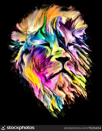 Animal Paint series. Lion&rsquo;s portrait in colorful paint on subject of imagination, creativity and abstract art.