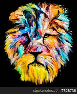 Animal Paint series. Lion&rsquo;s portrait in multicolor paint on subject of imagination, creativity and abstract art.
