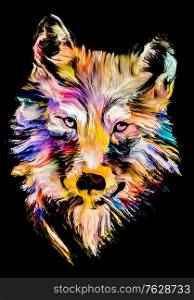 Animal Paint series. Wolf multicolor portrait in vibrant paint on subject of imagination, creativity and abstract art.