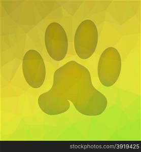 Animal Paw. Animal Paw Print on Yellow Polygonal Background