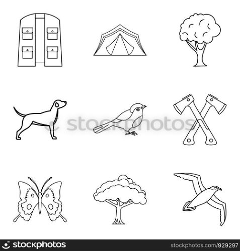 Animal watching icons set. Outline set of 9 animal watching vector icons for web isolated on white background. Animal watching icons set, outline style