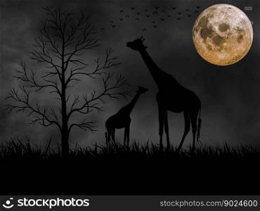 animals night moon full moon black