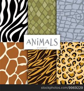 Animals skin patterns set. Handdrawn vector illustration.