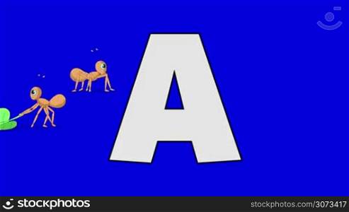 Animated animal alphabet. HD footage with chroma key. Animal in a background of letter