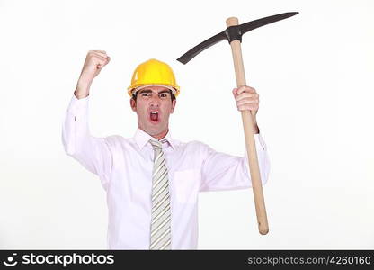 Animated architect holding ax