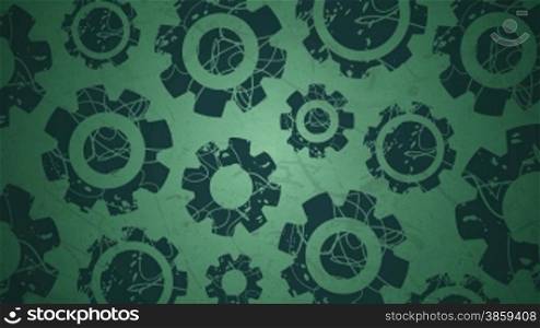 Animated background of grungy cogs which rotate and scale up and down. The first and last frame match for looping possibilities. HD 1080p quality 29.97fps.