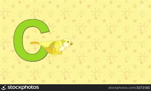 Animated English alphabet. Letter C and word Canary. 2D handmade animated.