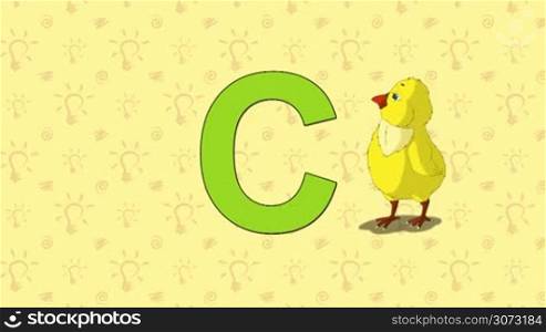 Animated English alphabet. Letter C and word Chicken. 2D handmade animated.
