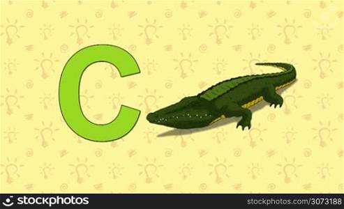 Animated English alphabet. Letter C and word Crocodile.