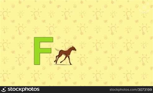 Animated English alphabet. Letter F and word Foal.