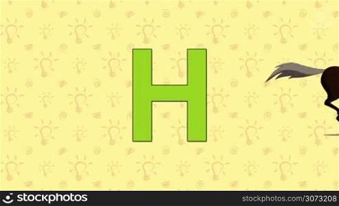 Animated English alphabet. Letter H and word Horse.