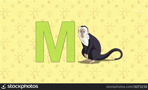 Animated English alphabet. Letter M and word Monkey.