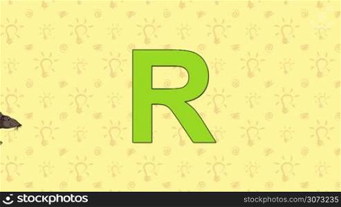 Animated English alphabet. Letter R and word Rat.