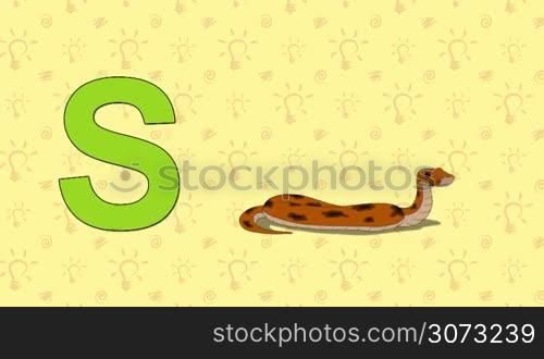 Animated English alphabet. Letter S and word Snake.