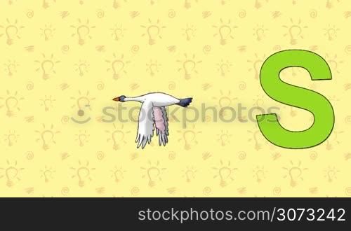 Animated English alphabet. Letter S and word Swan.