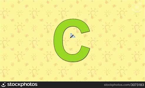 Animated English ZOO alphabet. Letter C and word Chameleon. 2D handmade animated.