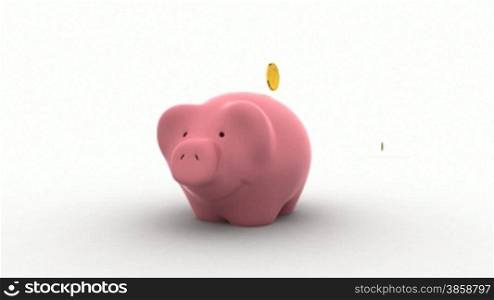 Animated pink piggy bank getting bigger while accumulating money