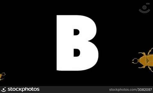 Animated zoological English alphabet. Alpha matte motion graphic. Cartoon Bear in a background of a letter B