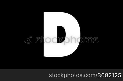 Animated zoological English alphabet. Alpha matte motion graphic. Cartoon Dog in a background of a letter D