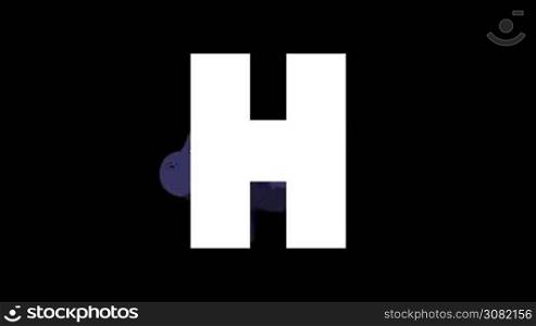 Animated zoological English alphabet. Alpha matte motion graphic. Cartoon Hippo in a background of a letter H