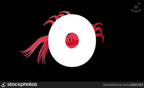 Animated zoological English alphabet. Alpha matte motion graphic. Cartoon Octopus in a background of a letter O