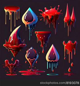 animation blood splash vfx game ai generated. splat drip, splatter red, stain drop animation blood splash vfx game illustration. animation blood splash vfx game ai generated