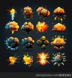 animation game bomb explosion ai generated. comic war, shot design, motion danger animation game bomb explosion illustration. animation game bomb explosion ai generated