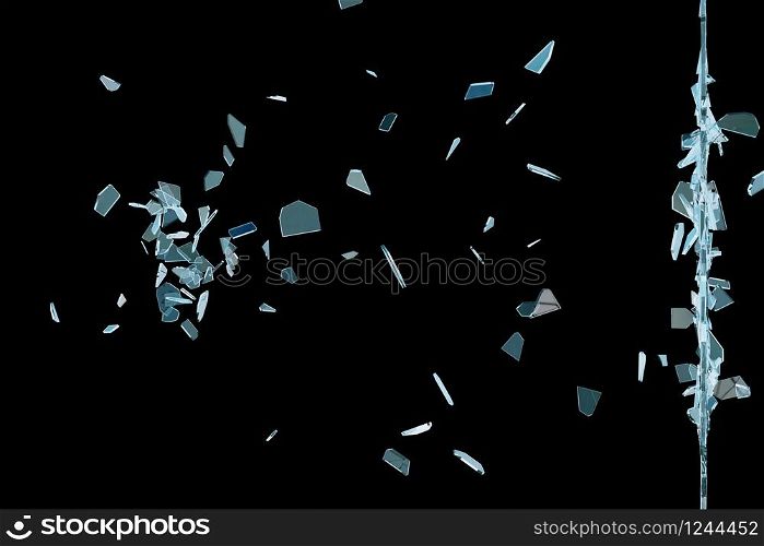 Animation of Blue Broken Glass break on Black Background, 3D rendering