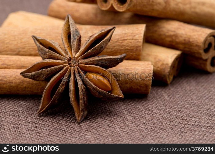 anise and cinnamon, on wooden table