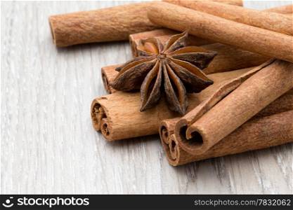 anise and cinnamon, on wooden table