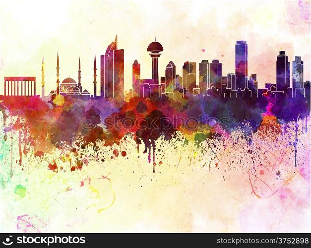 Ankara skyline in watercolor background