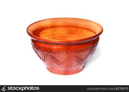 Annealed clay pot for cooking isolated on white background