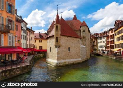 Annecy, called Venice of the Alps, France. The Palais de l&rsquo;Isle and Thiou river in the morning in old city of Annecy, Venice of the Alps, France