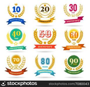 Anniversary numbers design collection. Anniversary numbers design isolated on white background. Year traditional celebration party banners vector illustration