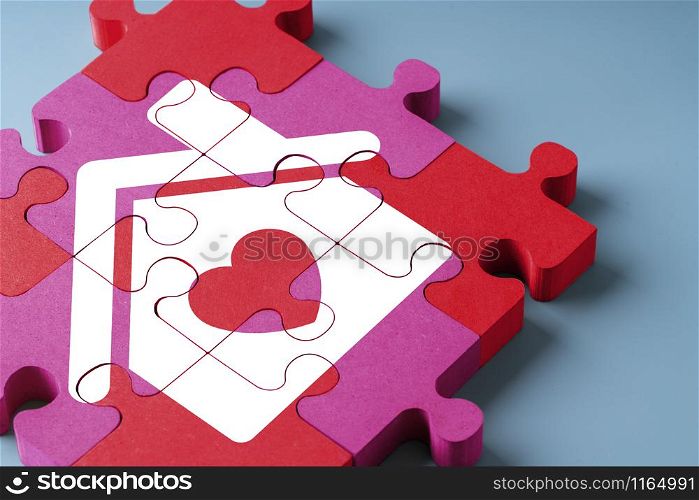 Anniversary, Wedding and Valentine day in puzzle concept top view
