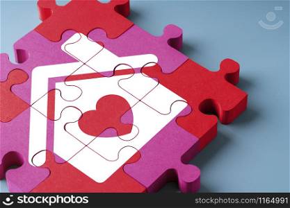 Anniversary, Wedding and Valentine day in puzzle concept top view