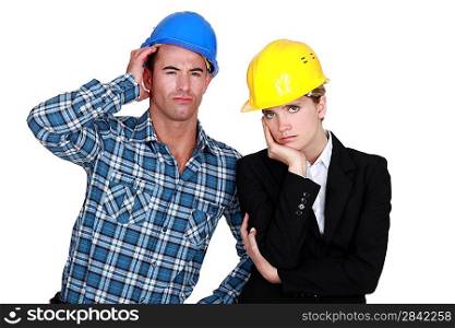 Annoyed construction worlers
