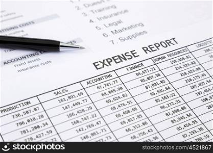 Annual expense report with pen pointing at EXPENSE REPORT word